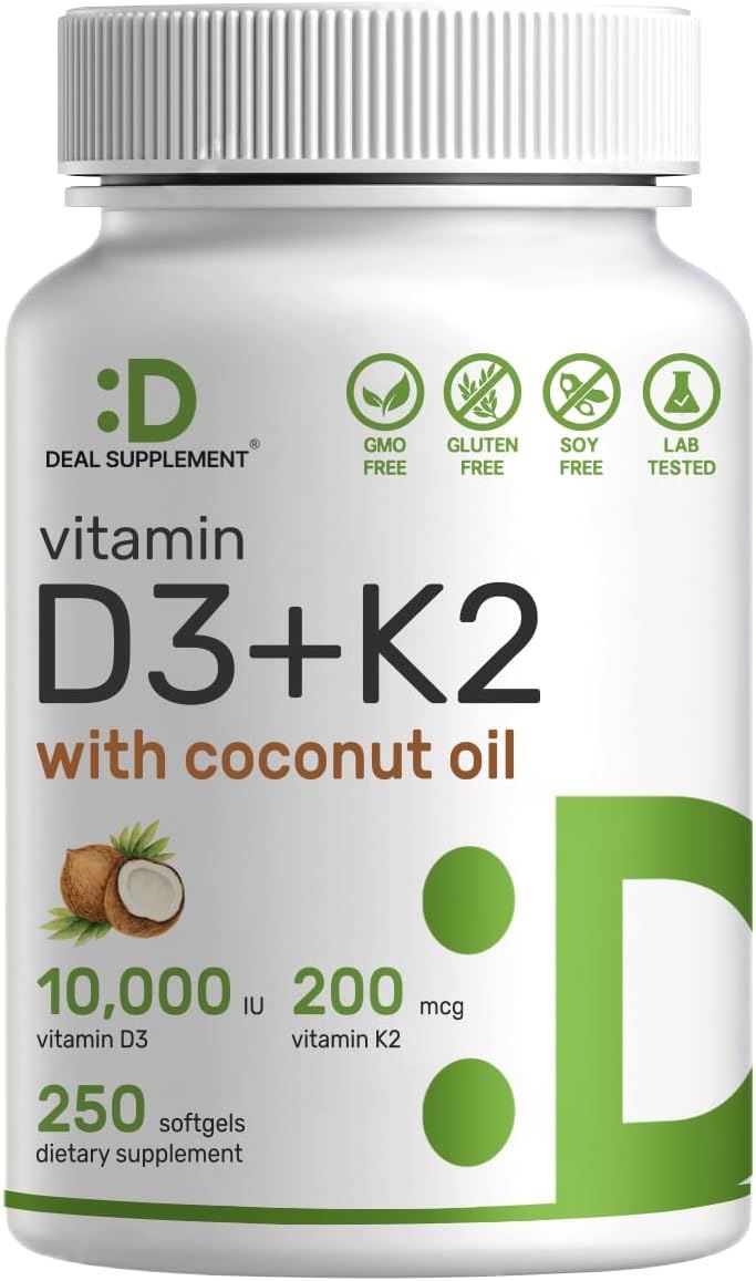 Deal Supplement D3 + K2 10,000ui 200mcg K2 250 Capsulas